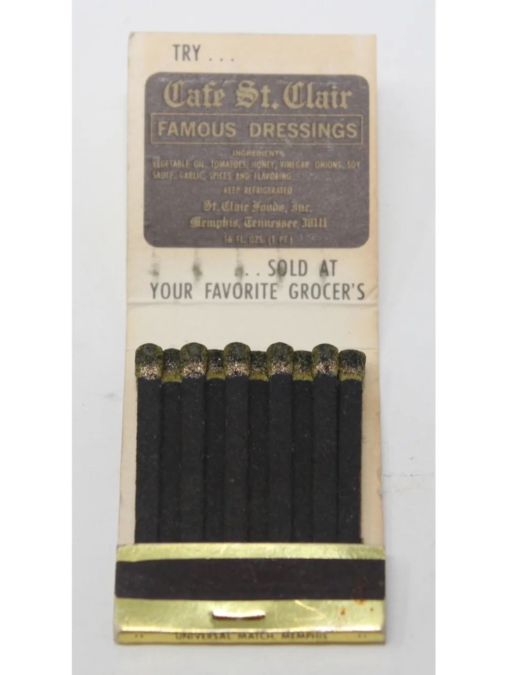 Vintage 60s Gold Matchbook Cafe St. Clair Cloverleaf Shopping Center Memphis, TN
